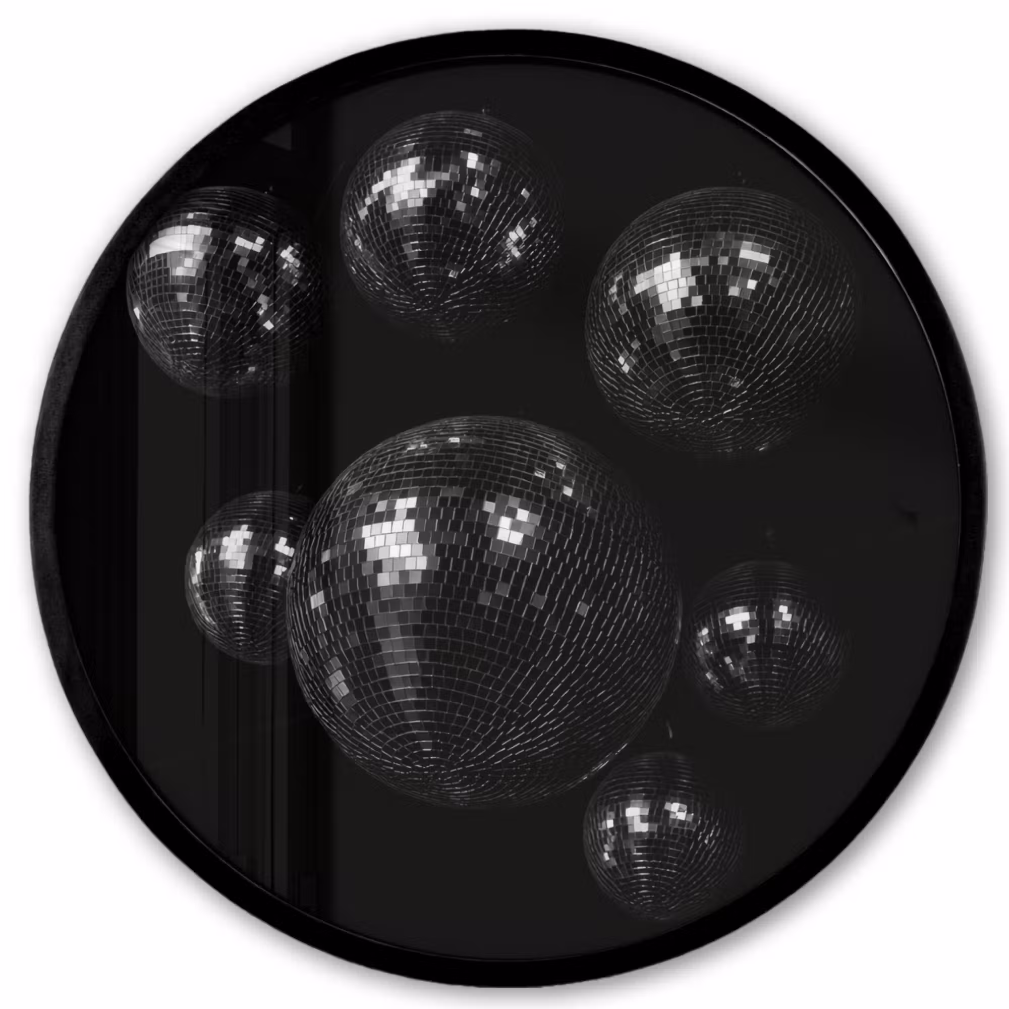 Poster im Rahmen Rund - Disco-Kugeln - Minimalistisch - Schwarz