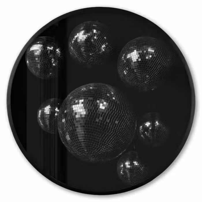 Poster im Rahmen Rund - Disco-Kugeln - Minimalistisch - Schwarz