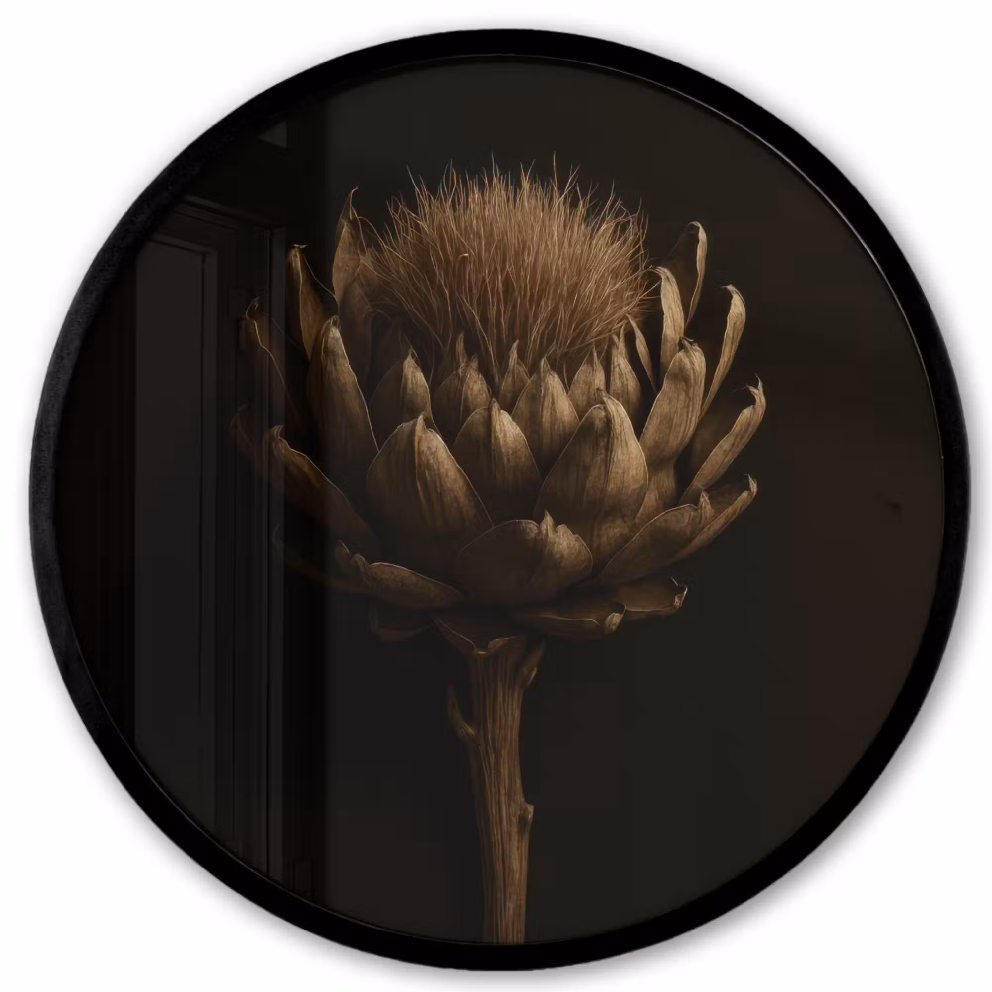 Poster im Rahmen Rund - Dunkelbraun - Blume - Textur - Artischocke