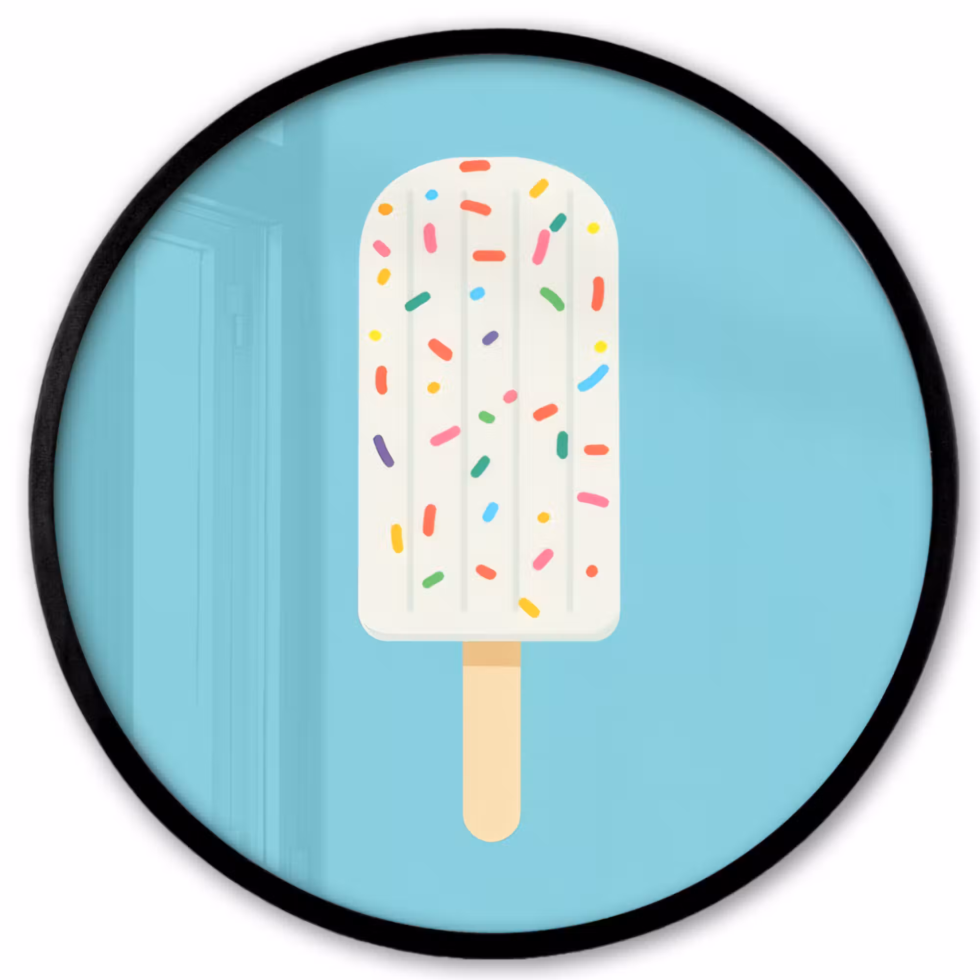Poster im Rahmen Rund - Eiscreme - Stiel - Streusel - Hellblau