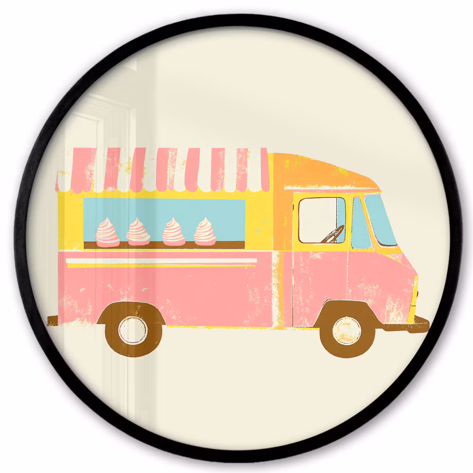 Poster im rahmen rund - Eiscreme-Wagen - Retro - Softeis - Rosa