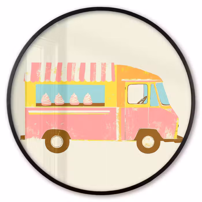 Poster im rahmen rund - Eiscreme-Wagen - Retro - Softeis - Rosa