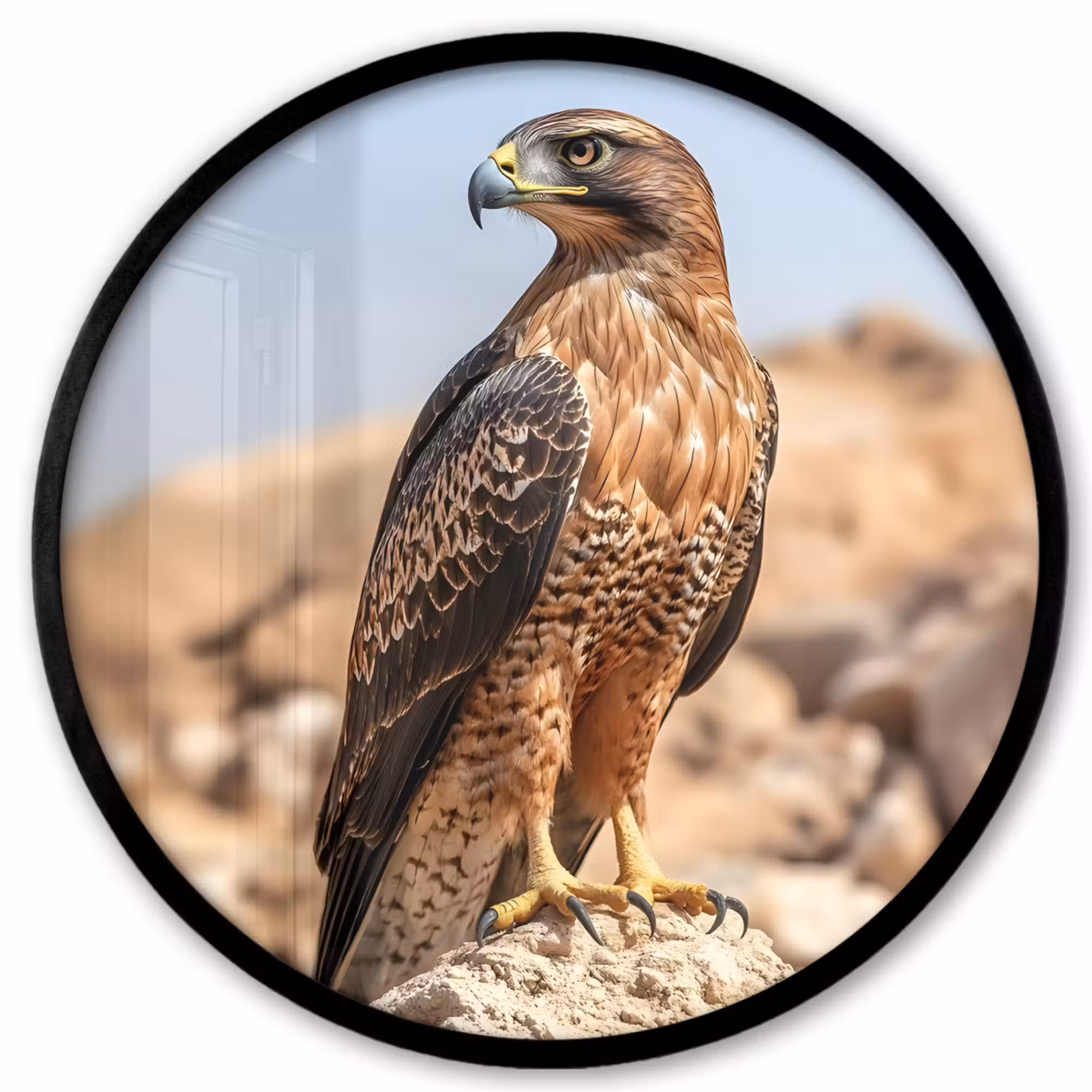 Poster im Rahmen Rund - Falke - Vogel - Fels - Macht
