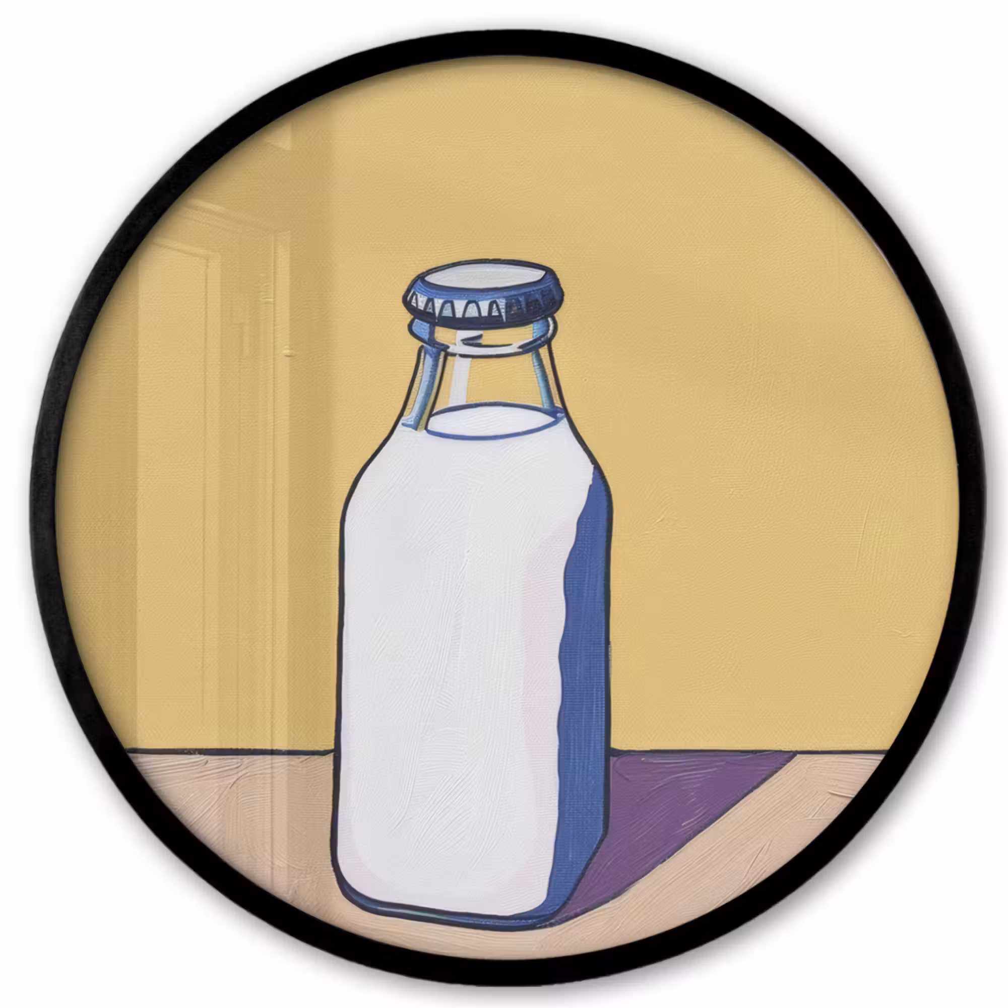 Poster im Rahmen Rund - Gläser - Flasche - Illustration - Milch