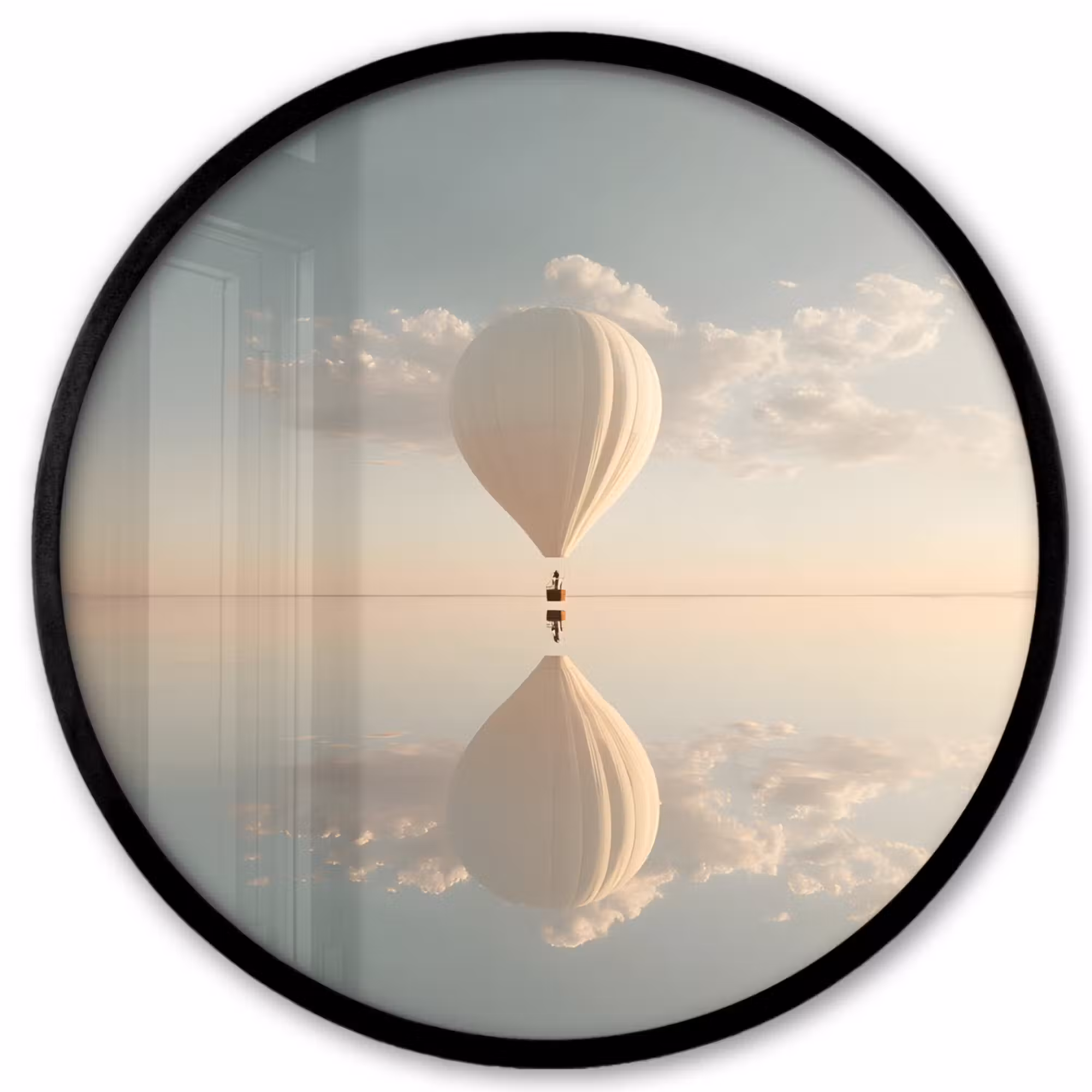 Poster im Rahmen Rund - Heißluftballon - Wolken - Wasser - Blau
