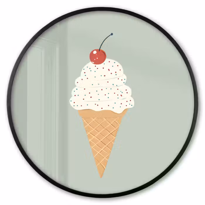 Poster im rahmen rund - Illustration - Eiscreme - Sprenkeln - Kirsche