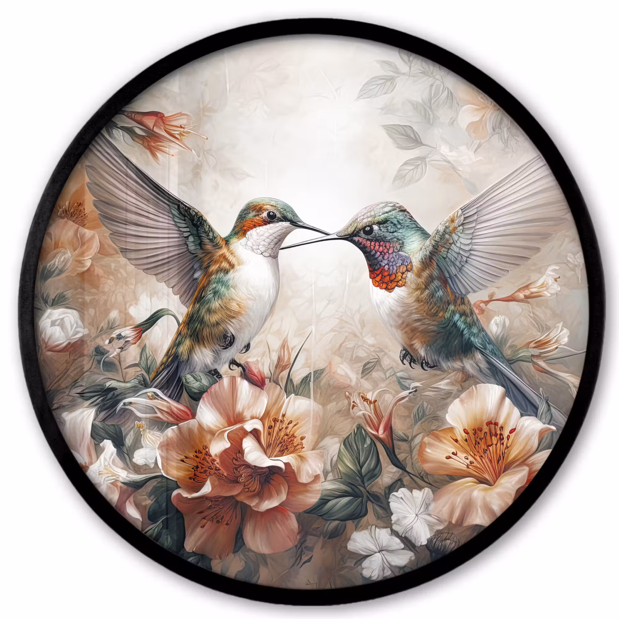 Poster im rahmen rund - Kolibri - Vögel - Blumen - Natur