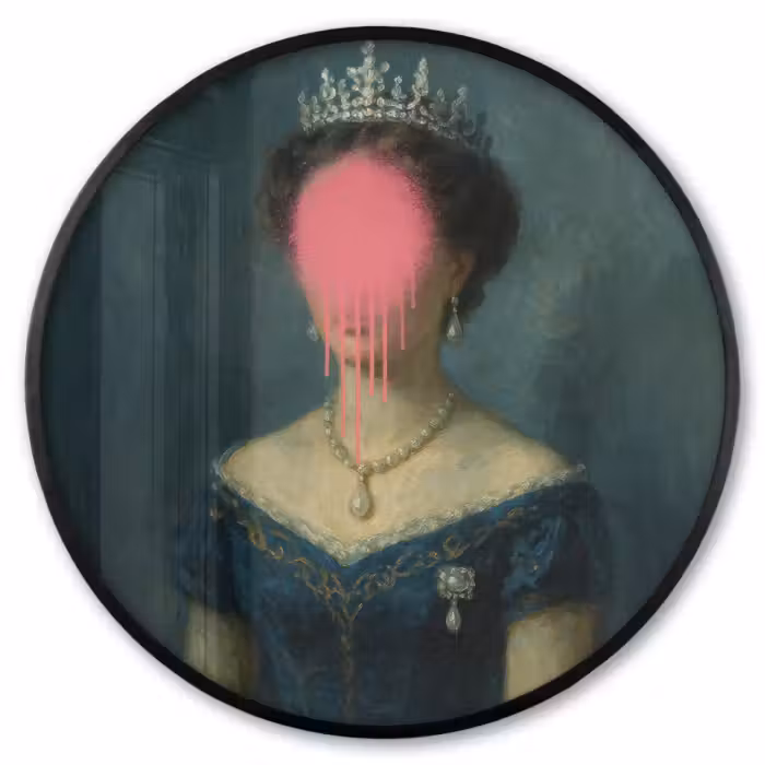 Poster im Rahmen Rund - Krone - Rosa tropfende Farbe - Porträt