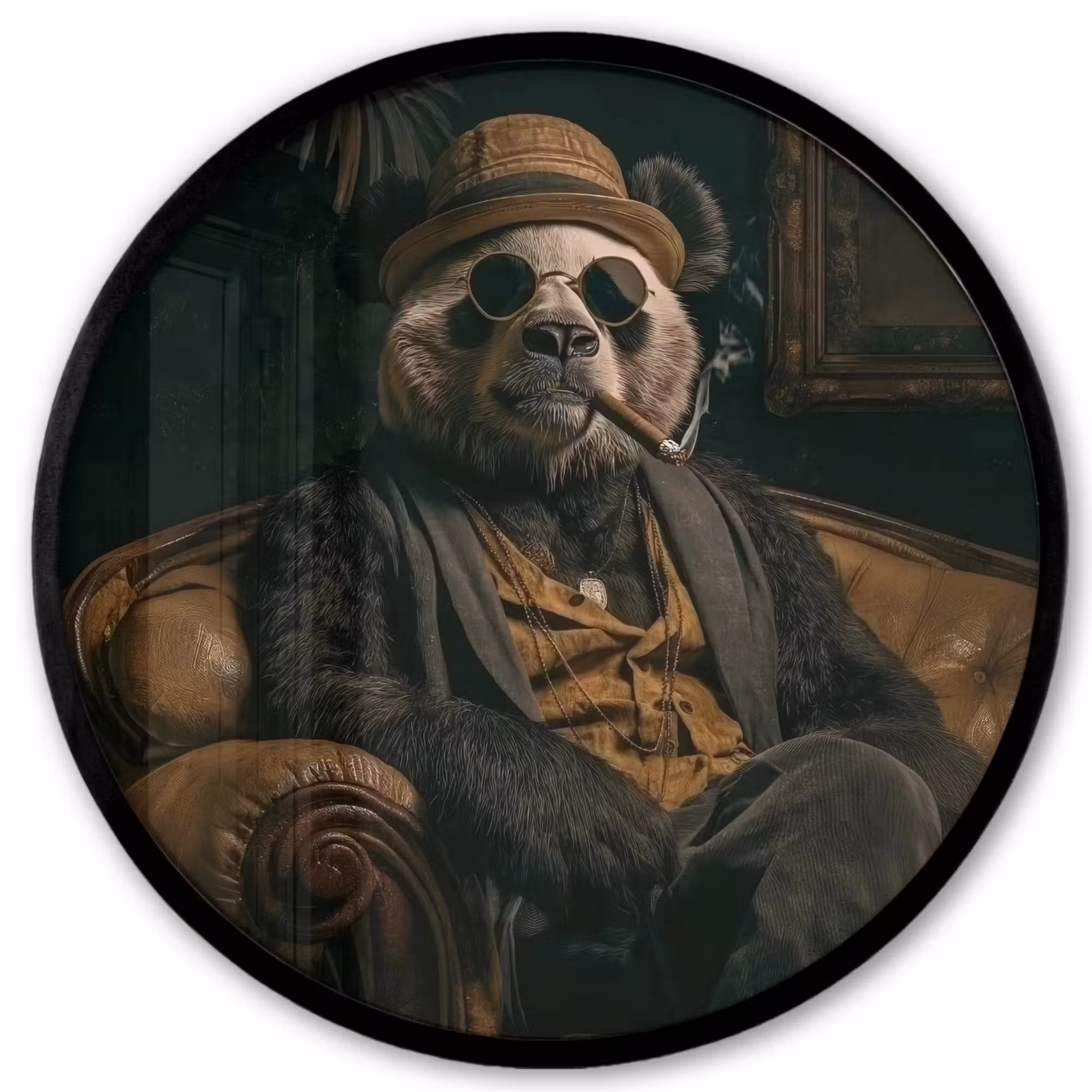 Poster im Rahmen Rund - Panda - Hut - Brille - Anzug
