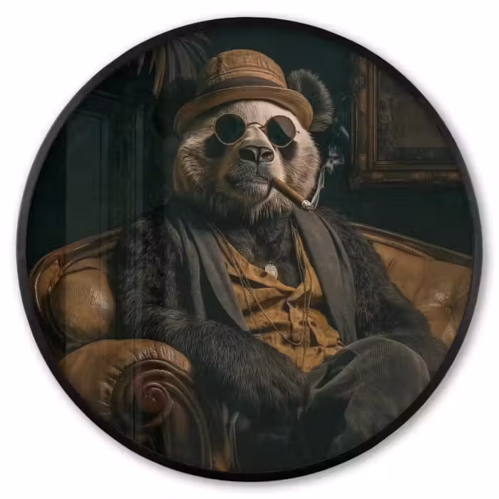 Poster im Rahmen Rund - Panda - Hut - Brille - Anzug