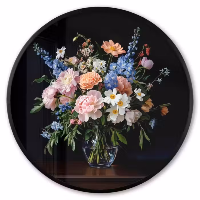 Poster im Rahmen Rund - Pastell - Blumen - Vase