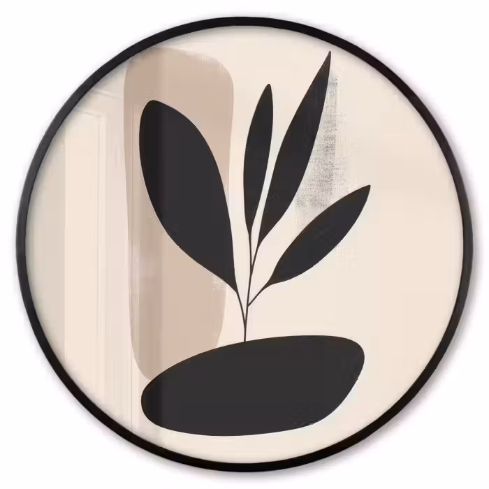 Poster im Rahmen Rund - Pflanze - Beige - Japanisch