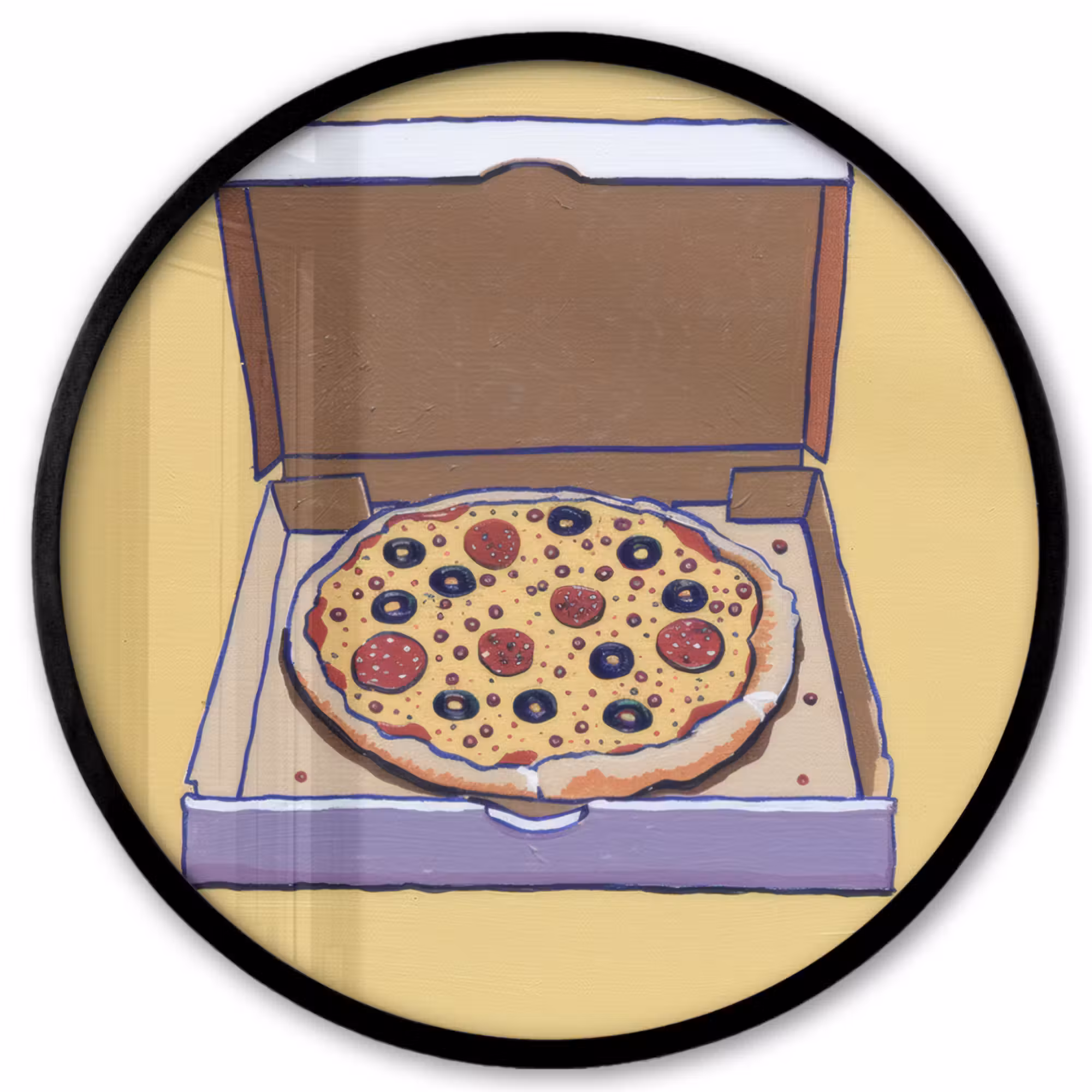 Poster im Rahmen Rund - Pizza - Schachtel - Salami - Illustration