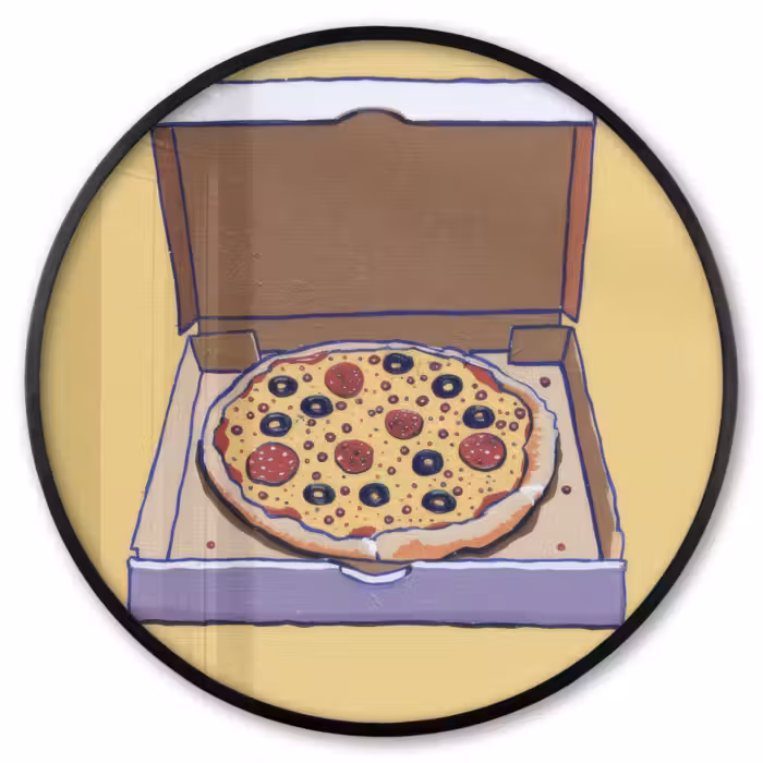 Poster im Rahmen Rund - Pizza - Schachtel - Salami - Illustration