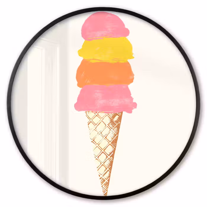 Poster im rahmen rund - Schaufel Eiscreme - Hörner - Illustration - Minimalistisch