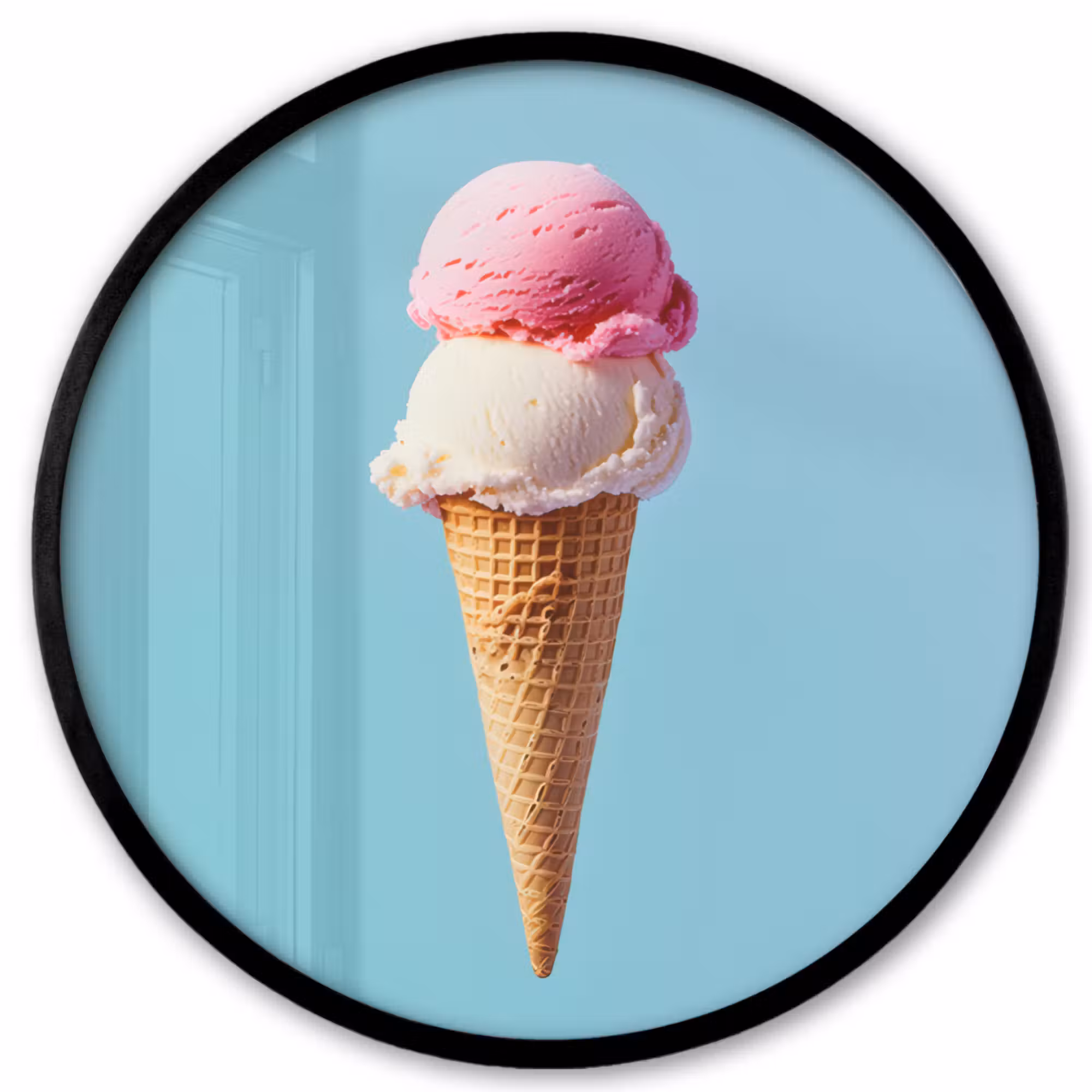Poster im rahmen rund - Schaufel Eiscreme - Kegel - Blau