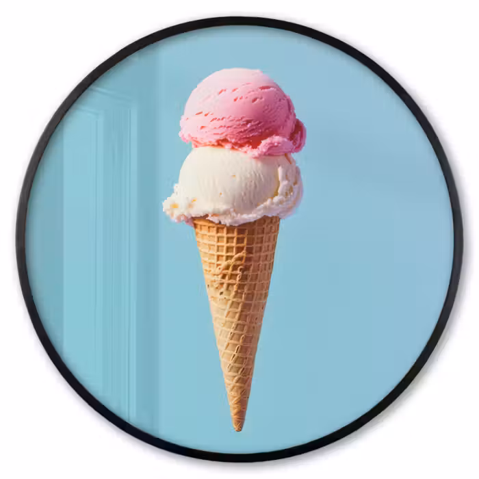 Poster im rahmen rund - Schaufel Eiscreme - Kegel - Blau