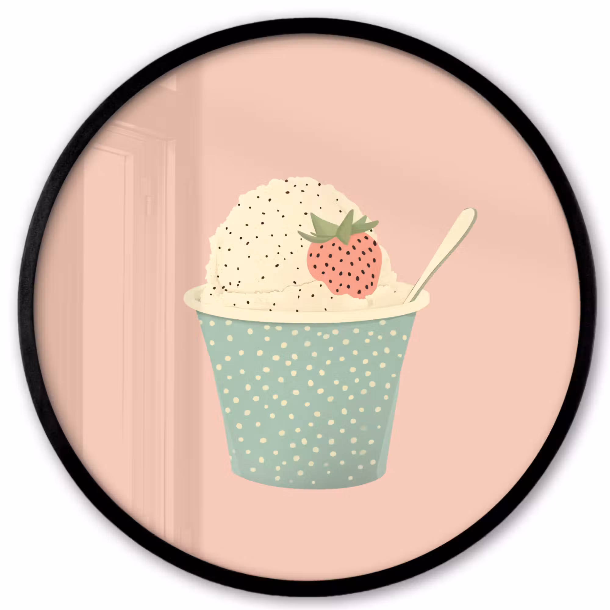 Poster im rahmen rund - Tablett - Eiscreme - Erdbeere - Rosa