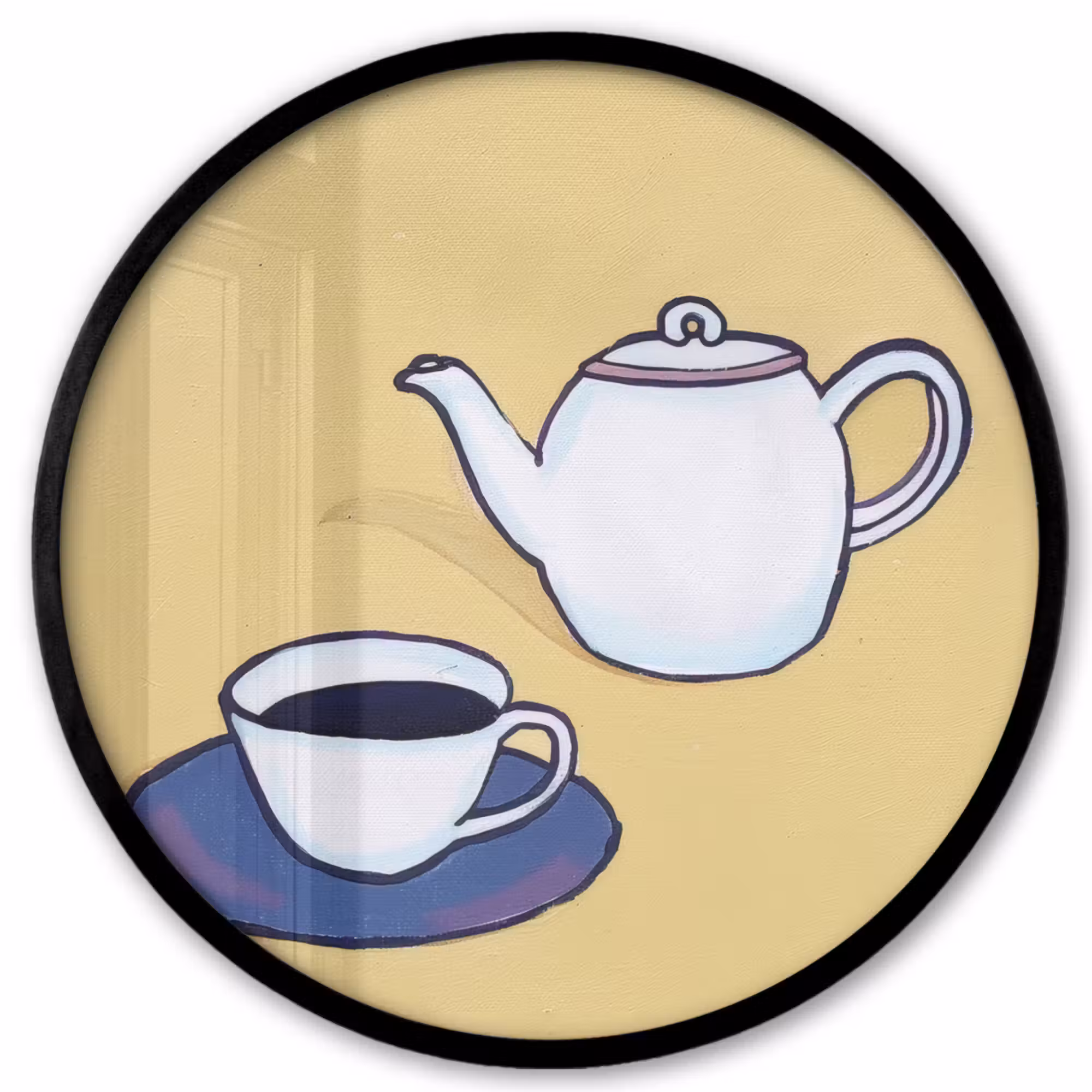Poster im Rahmen Rund - Teekanne - Tasse - Beige - Illustration