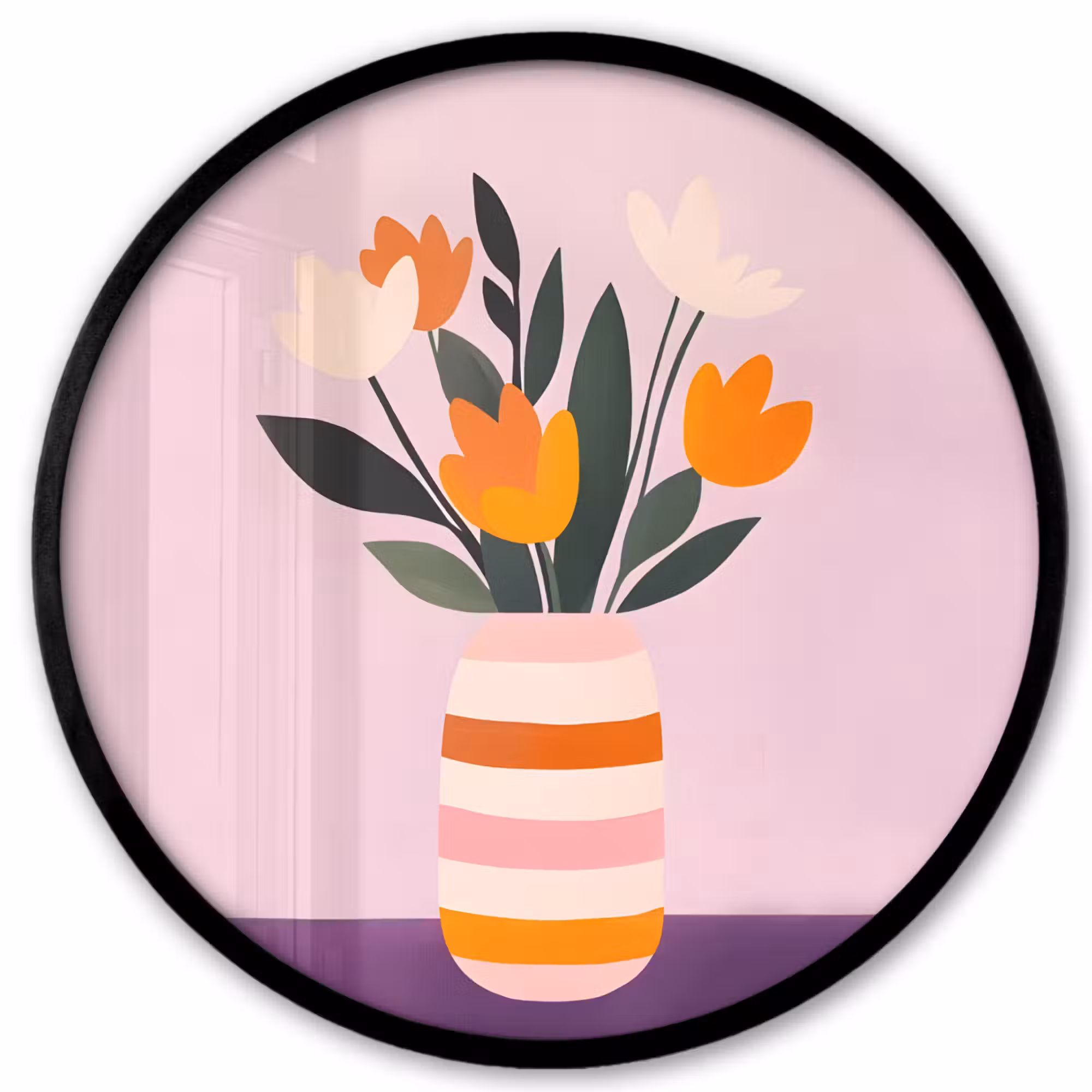 Poster im Rahmen Rund - Tulpen - Vase - Streifen - Lila