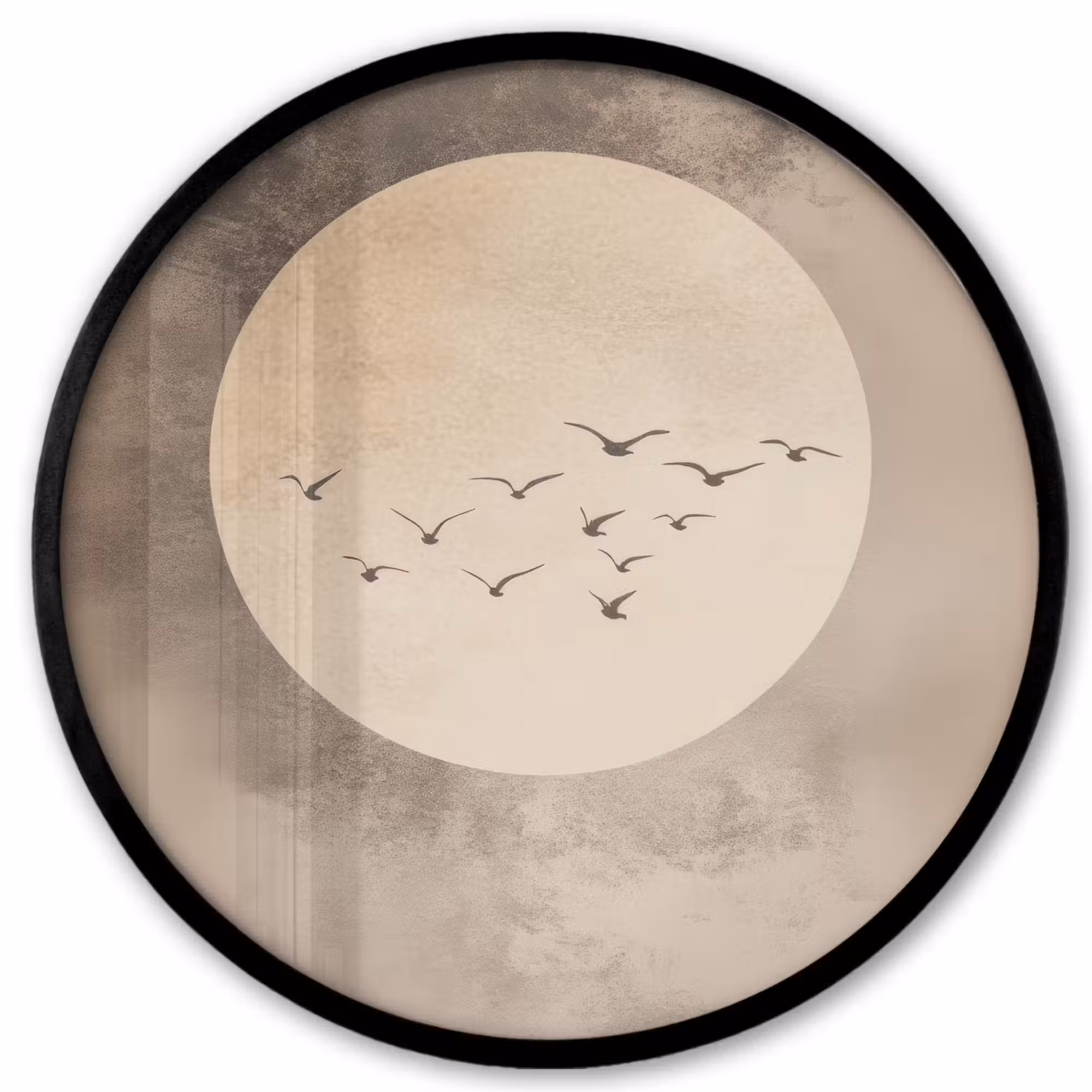 Poster im Rahmen Rund - Vogel - Beige - Japanisch