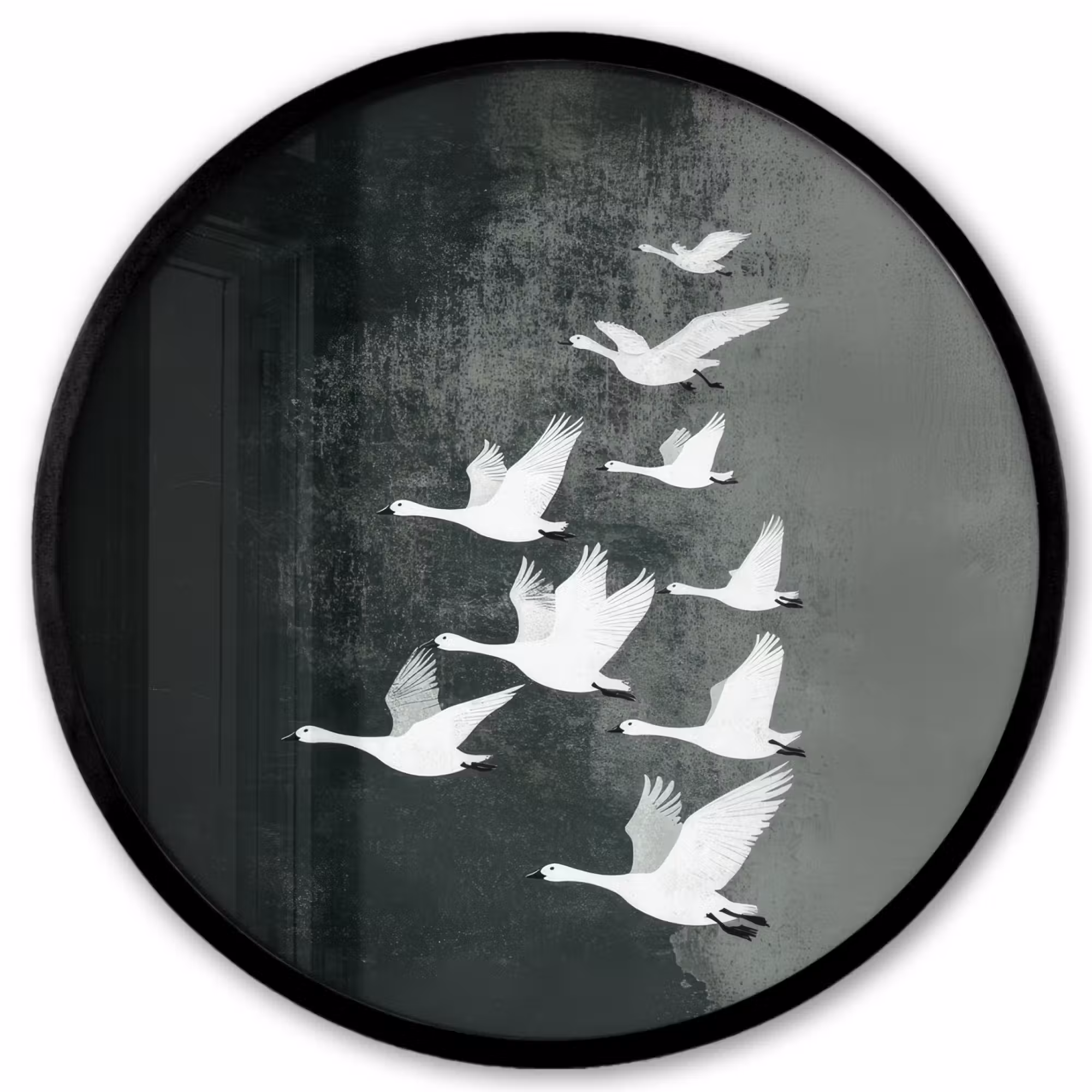 Poster im Rahmen Rund - Vogel - Japandi - Grün