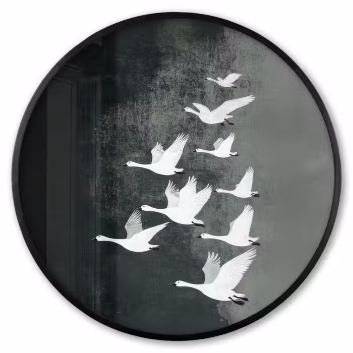 Poster im Rahmen Rund - Vogel - Japandi - Grün