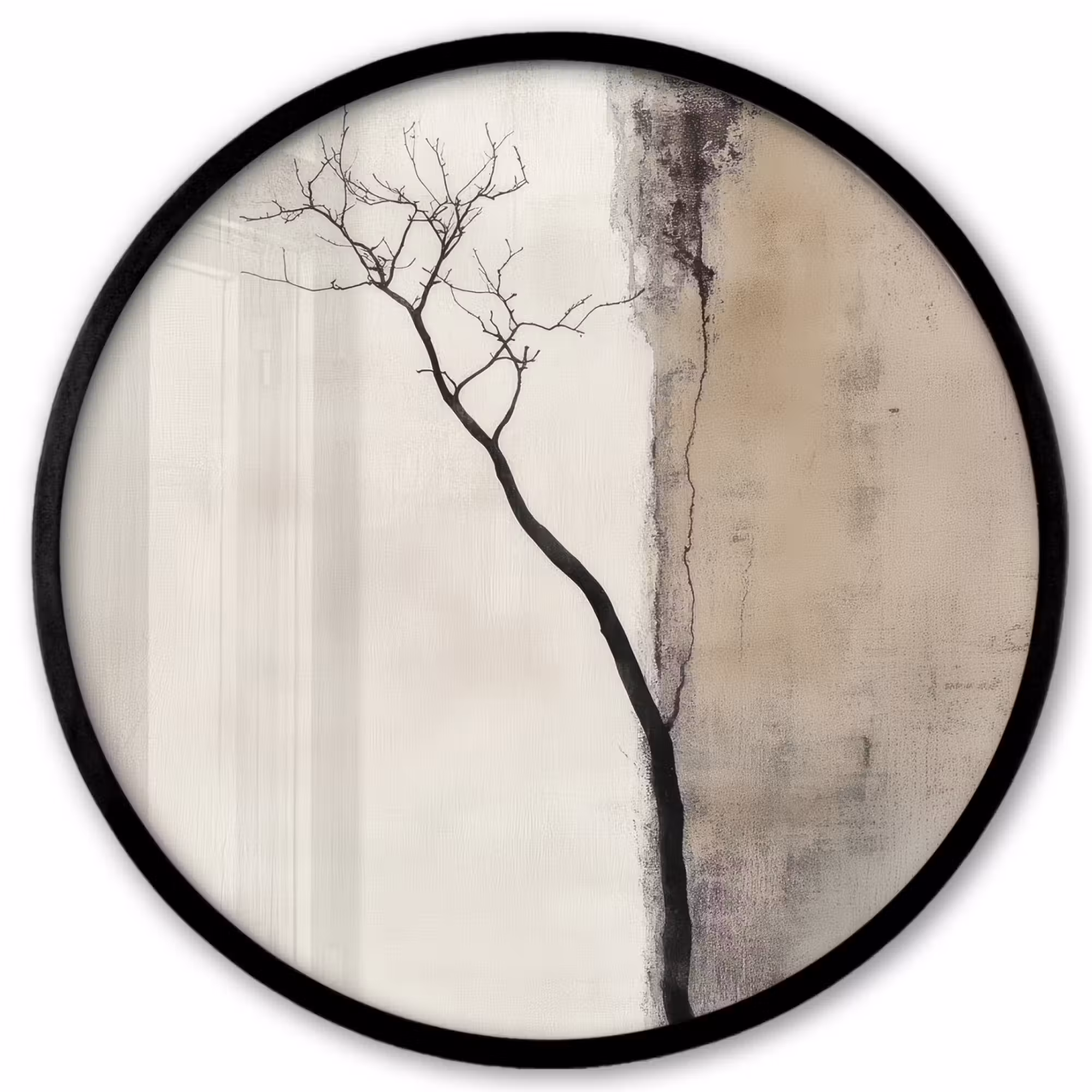 Poster im Rahmen Rund - Wabi sabi - Pflanze - Beige