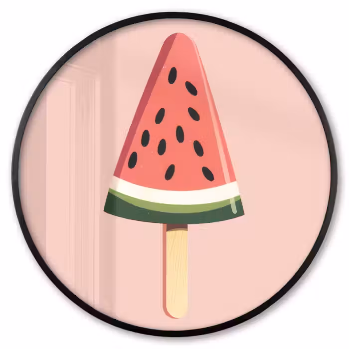 Poster im Rahmen Rund - Wassermelone - Eiscreme - Kerne - Rot