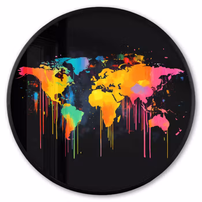 Poster im Rahmen Rund - Weltkarte - Farbe - Bunt - Graffiti - Welt