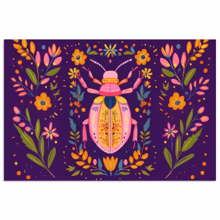Poster - Käfer - Leuchtend bunt - Blüten - Blätter