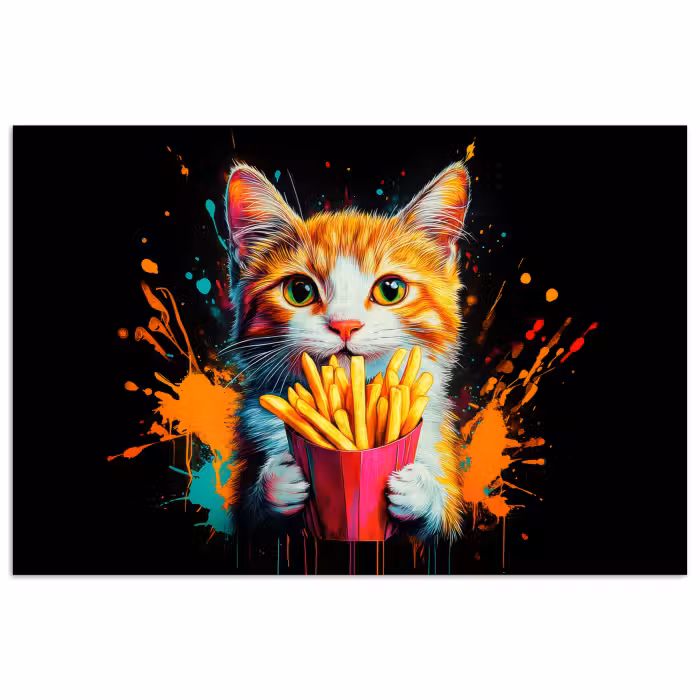 Poster - Katze - Essen - Pommes frites - Graffiti - Abstrakt