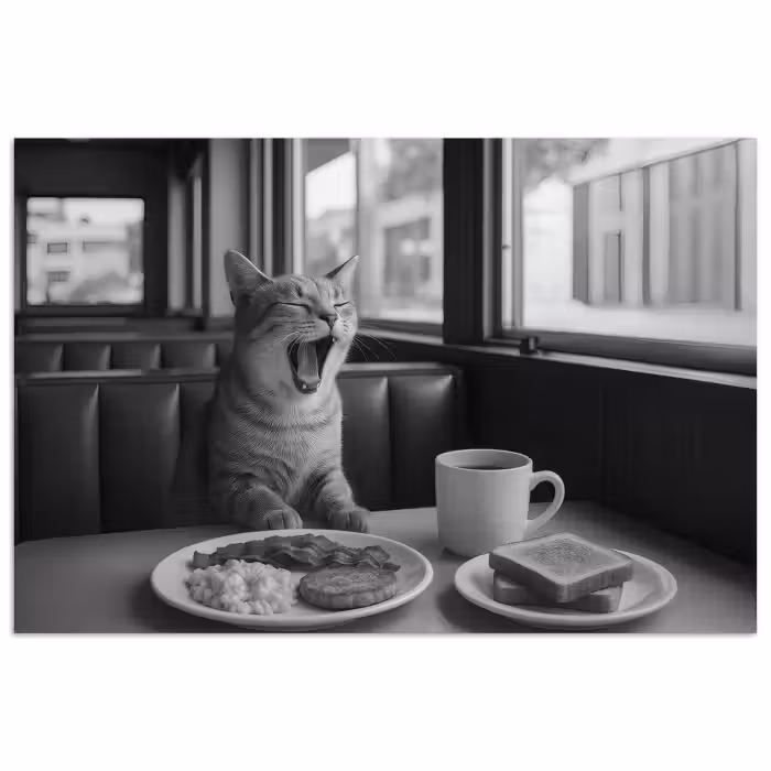 Poster - Katze - Kaffee - Brot - Schwarz