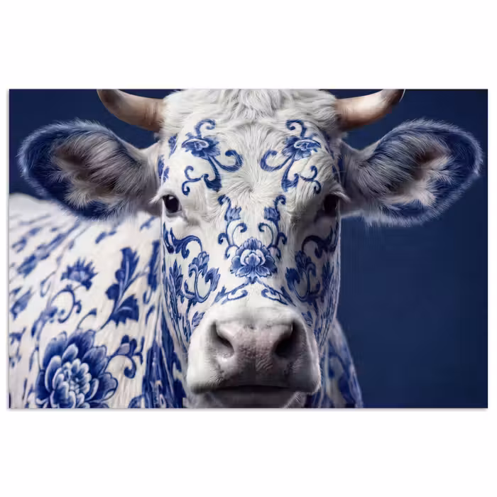 Poster - Kuh - Delfts - Blau - Künstlerisch