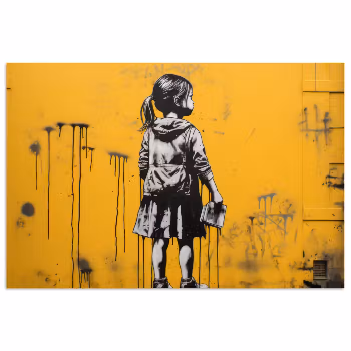 Poster - Mädchen - Buch - Gelbe Wand - Graffiti