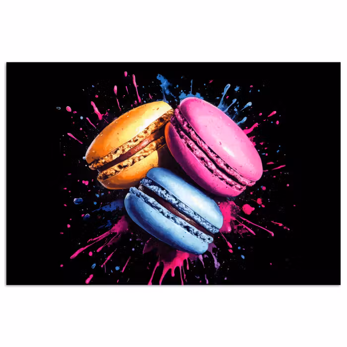 Poster - Makronen - Dessert - Graffiti - Bunt - Rosa - Blau - Gelb