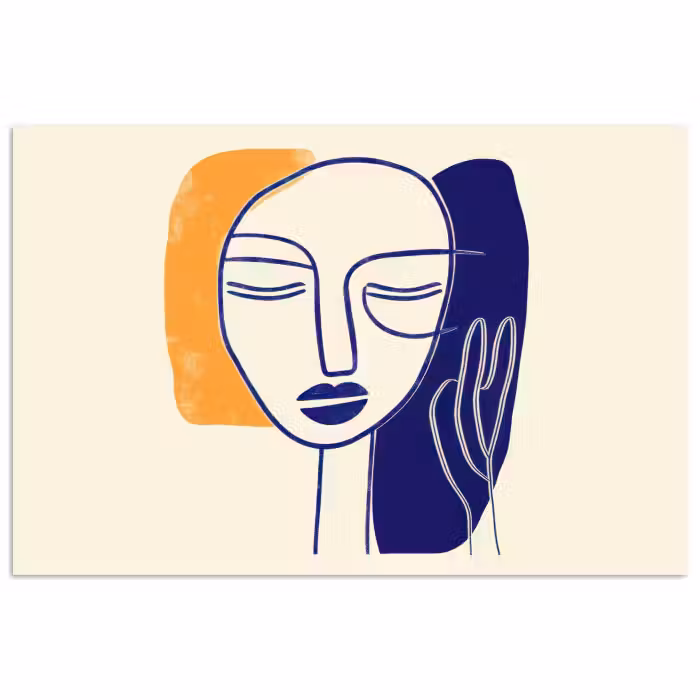 Poster - Minimalistisch - Gesicht - Hand - Orange - Blau