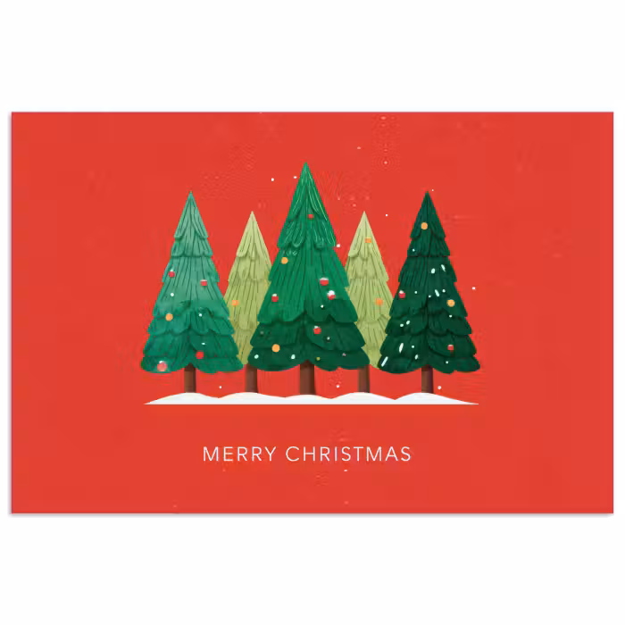Poster - Minimalistisch - Weihnachtsbäume - Rot - Schnee