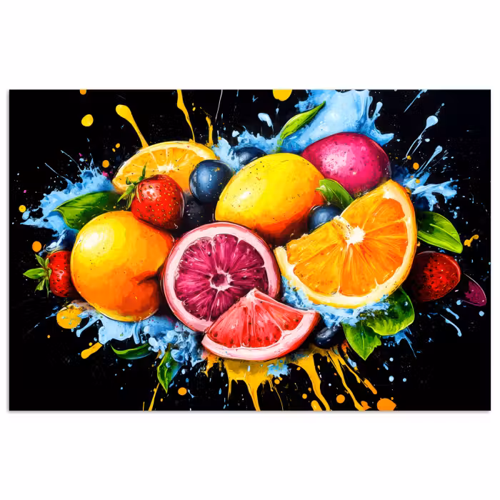 Poster - Obst - Graffiti - Bunt - Orange - Erdbeere - Abstrakt