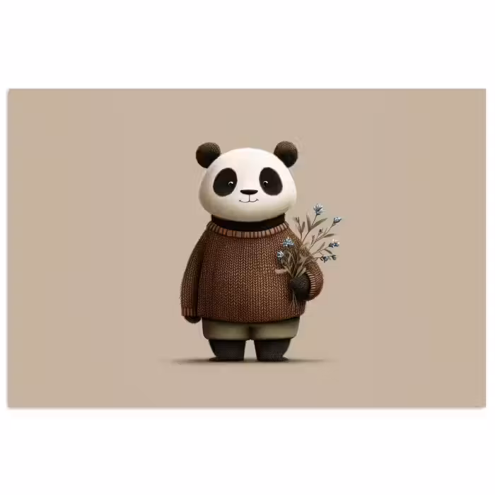 Poster - Panda - Blaue Blumen - Sanftheit