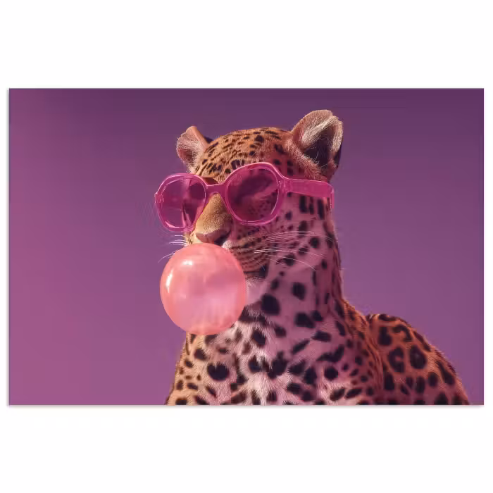 Poster - Panther - Sonnenbrille - Kaugummiblase - Rosa