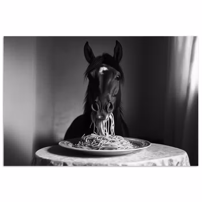 Poster - Pferd - Teller - Pasta - Tischtuch - Schwarz und weiß - Tiere