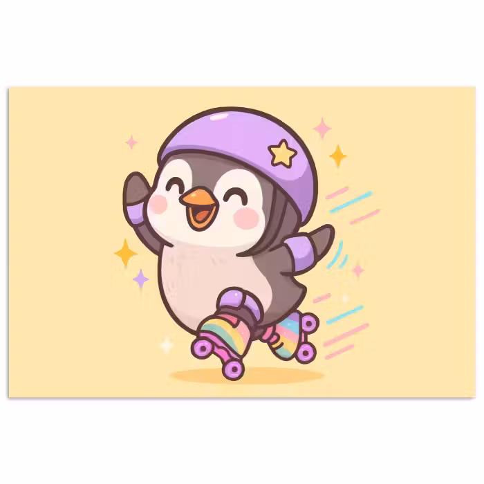 Poster - Pinguin - Rollschuhe - Gelb - Energetisch