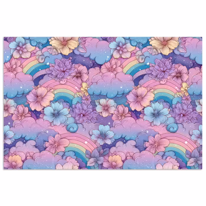 Poster - Regenbögen - Blumen - Farbenfroh - Wolken