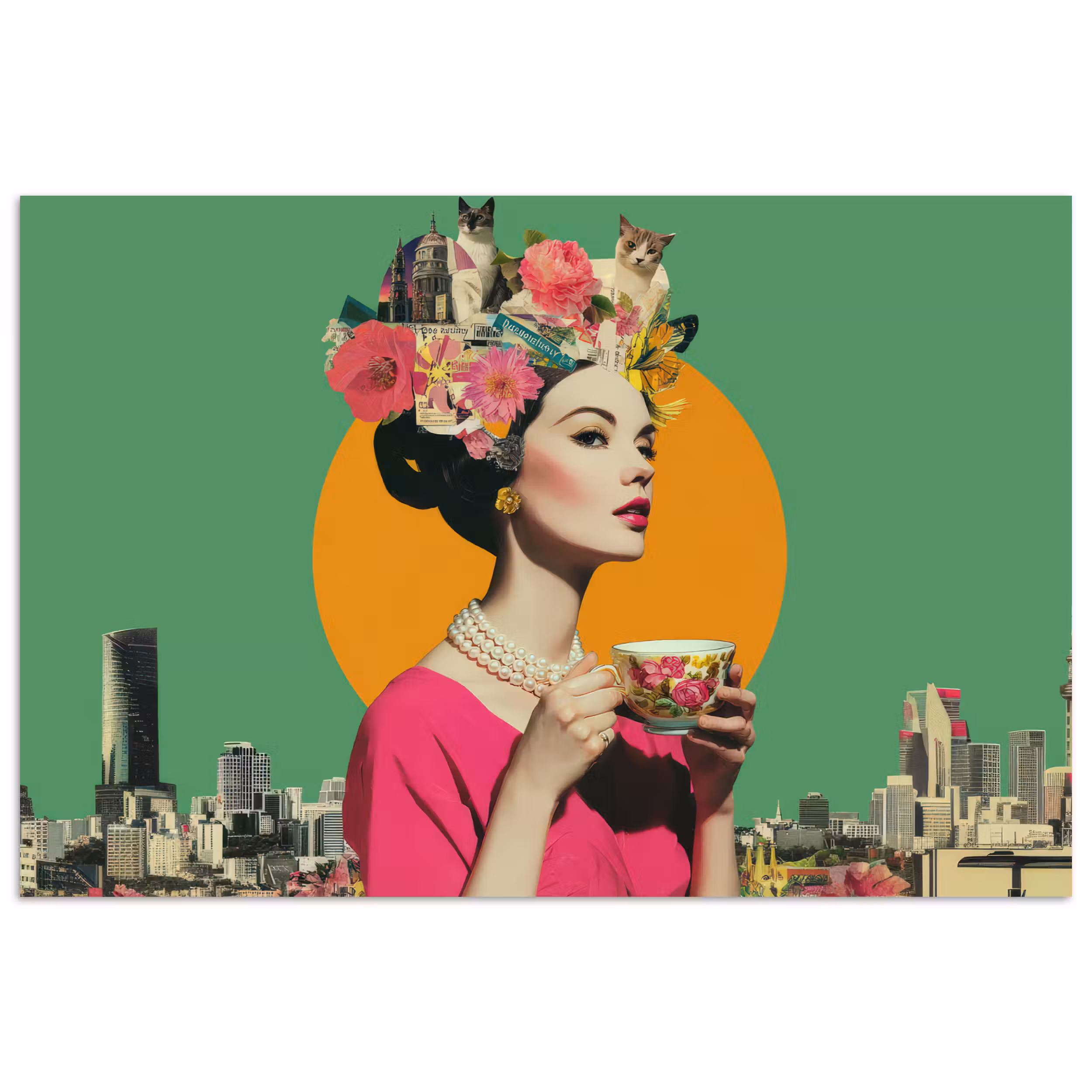 Poster - Retro - Frau - Stadt - Sonne