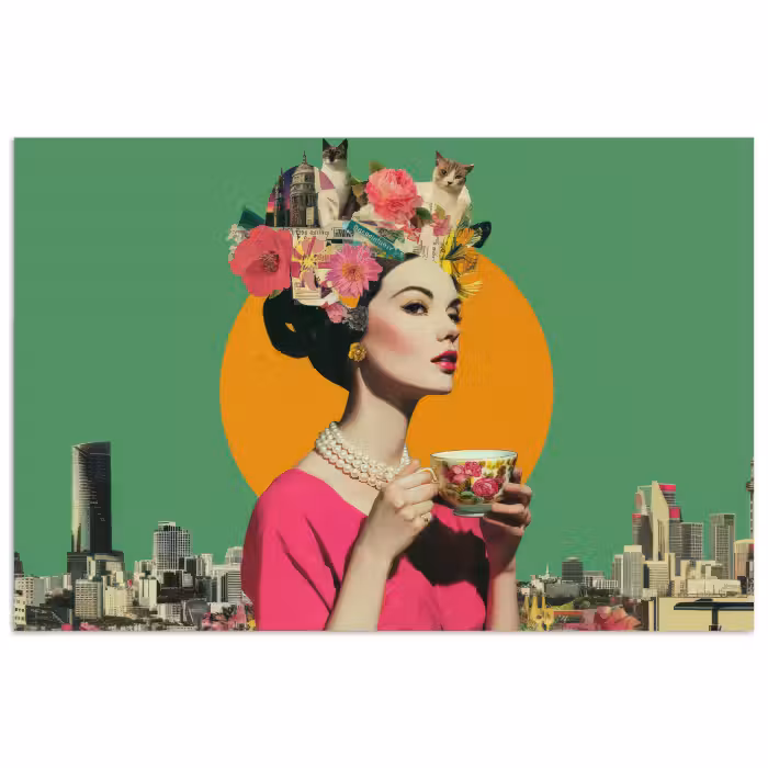 Poster - Retro - Frau - Stadt - Sonne