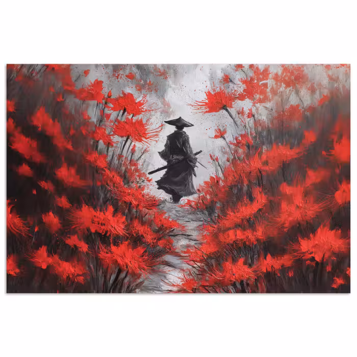 Poster - Rote Blumen - neblig - Mann