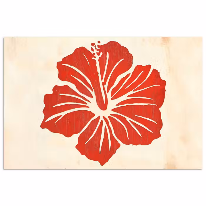 Poster - Rote Hibiskusblüte - Texturierter Hintergrund - Beige