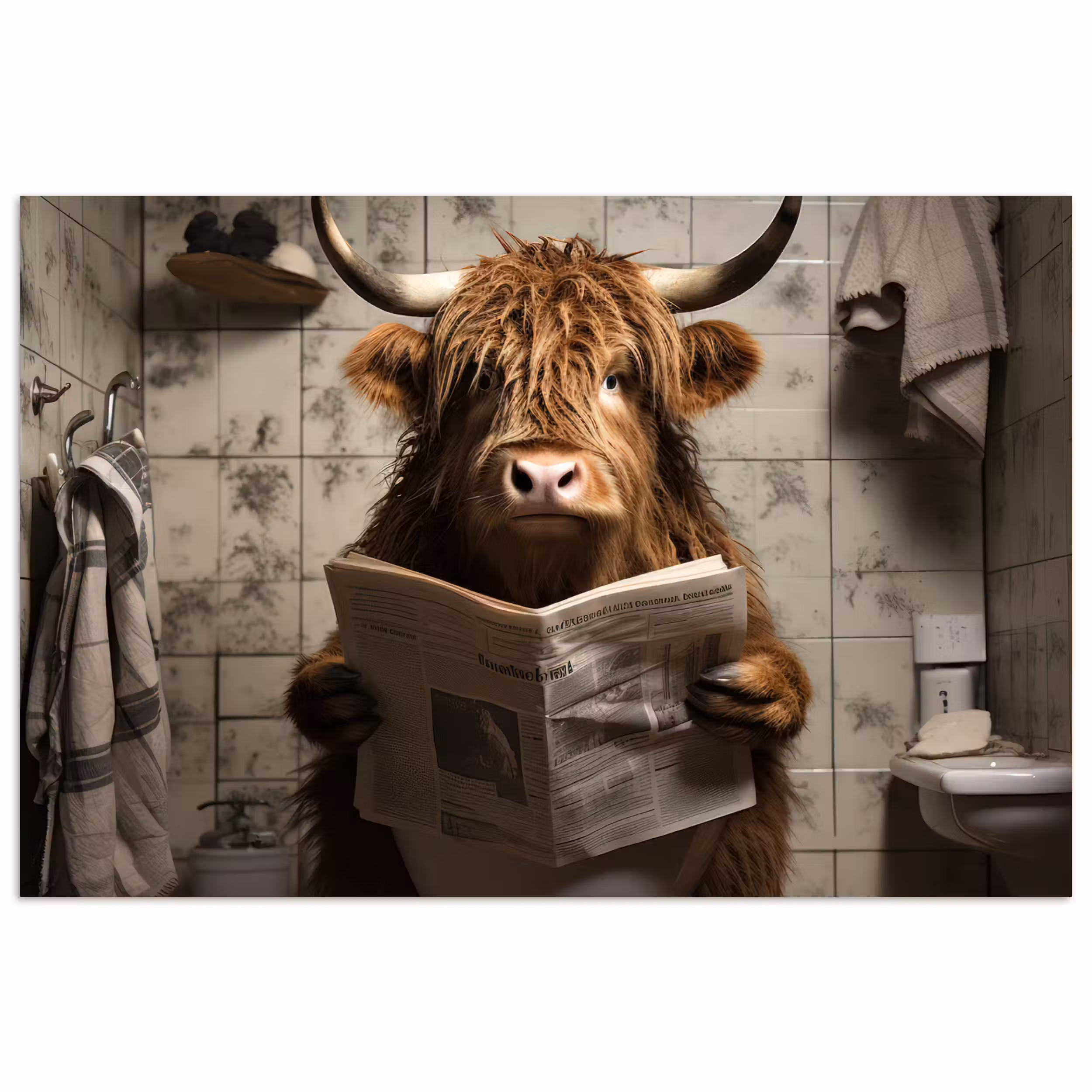 Poster - Scotch highlander - Toilette - Zeitung - Badezimmer