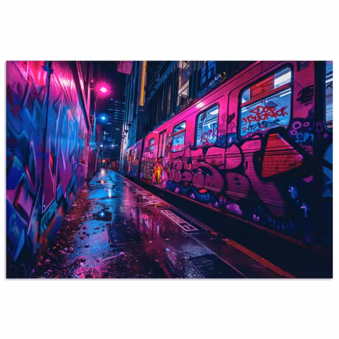 Poster - Stadt - Neon - Nacht - Rosa - Graffiti
